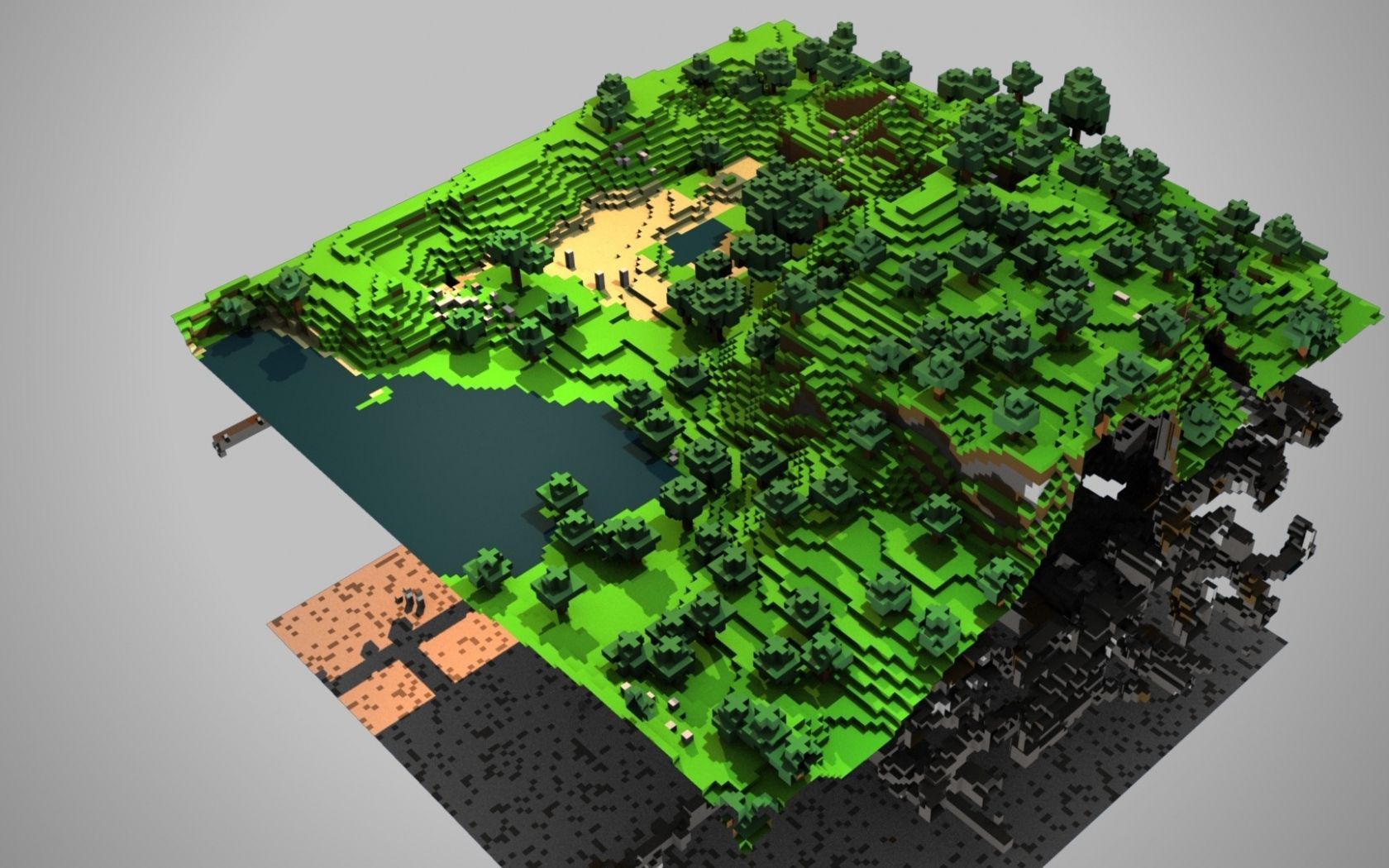 Download Wallpaper 1680x1050 Minecraft, Ground, Trees, Lake ...