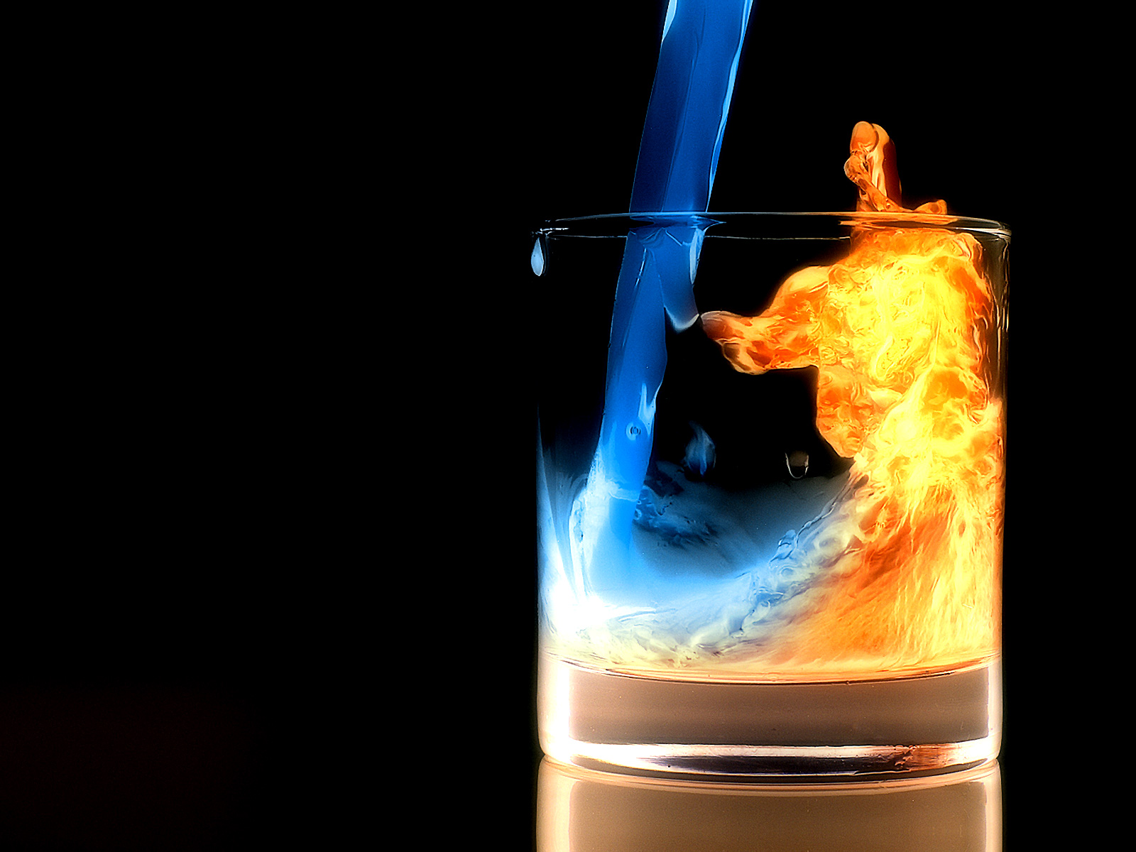 Water And Fire Wiskey Glass 3D Desktop Wallpaper