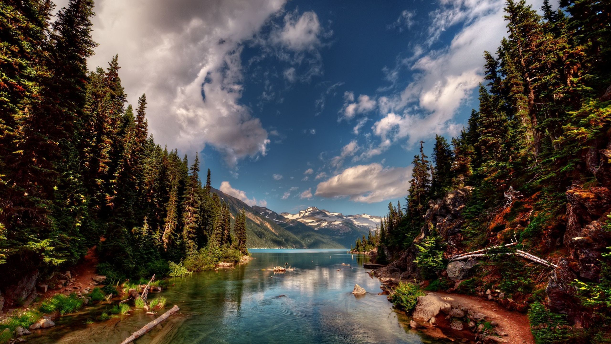 Download 2560x1440 Water, Mountains, Trees, Nature Mac