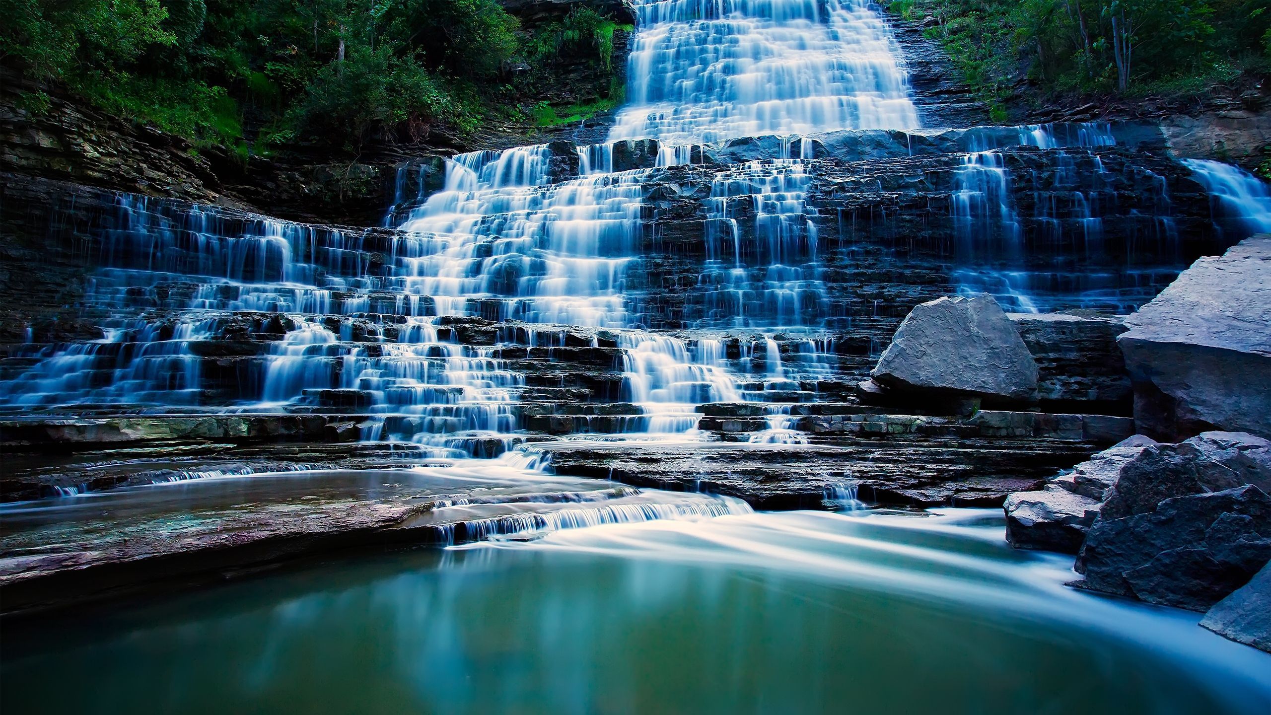 Download Wallpaper 2560x1440 Waterfall, River, Beautiful Mac iMac