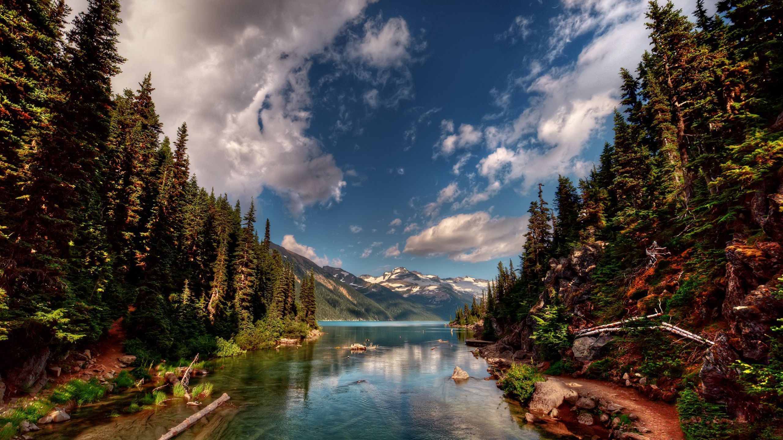 Download Wallpaper 2560x1440 Mountains, Nature, Sky, River ...