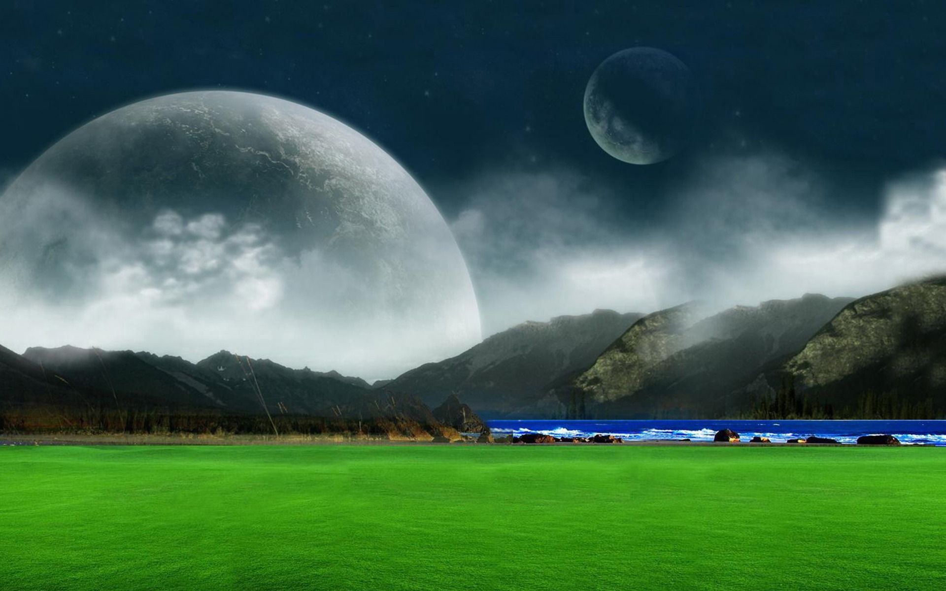 Download Fantasy Background Green Landscape Wallpaper Full HD