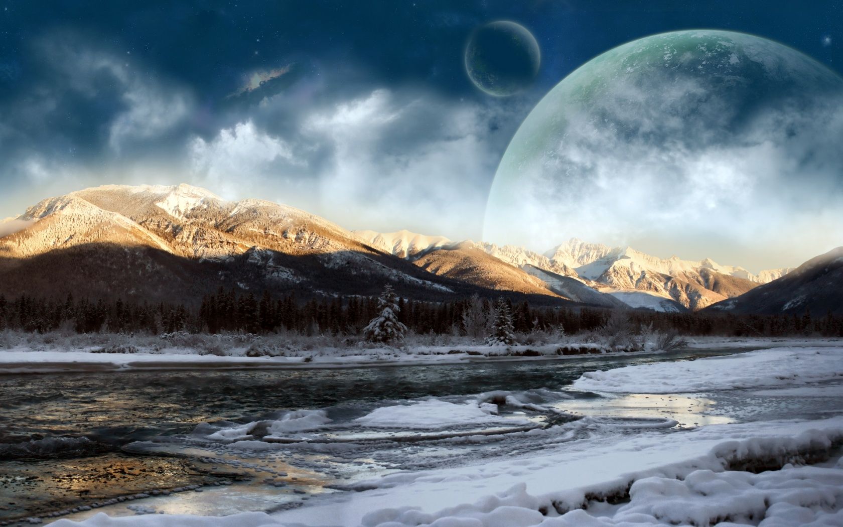Ice mountains outer space planets science fiction wallpaper