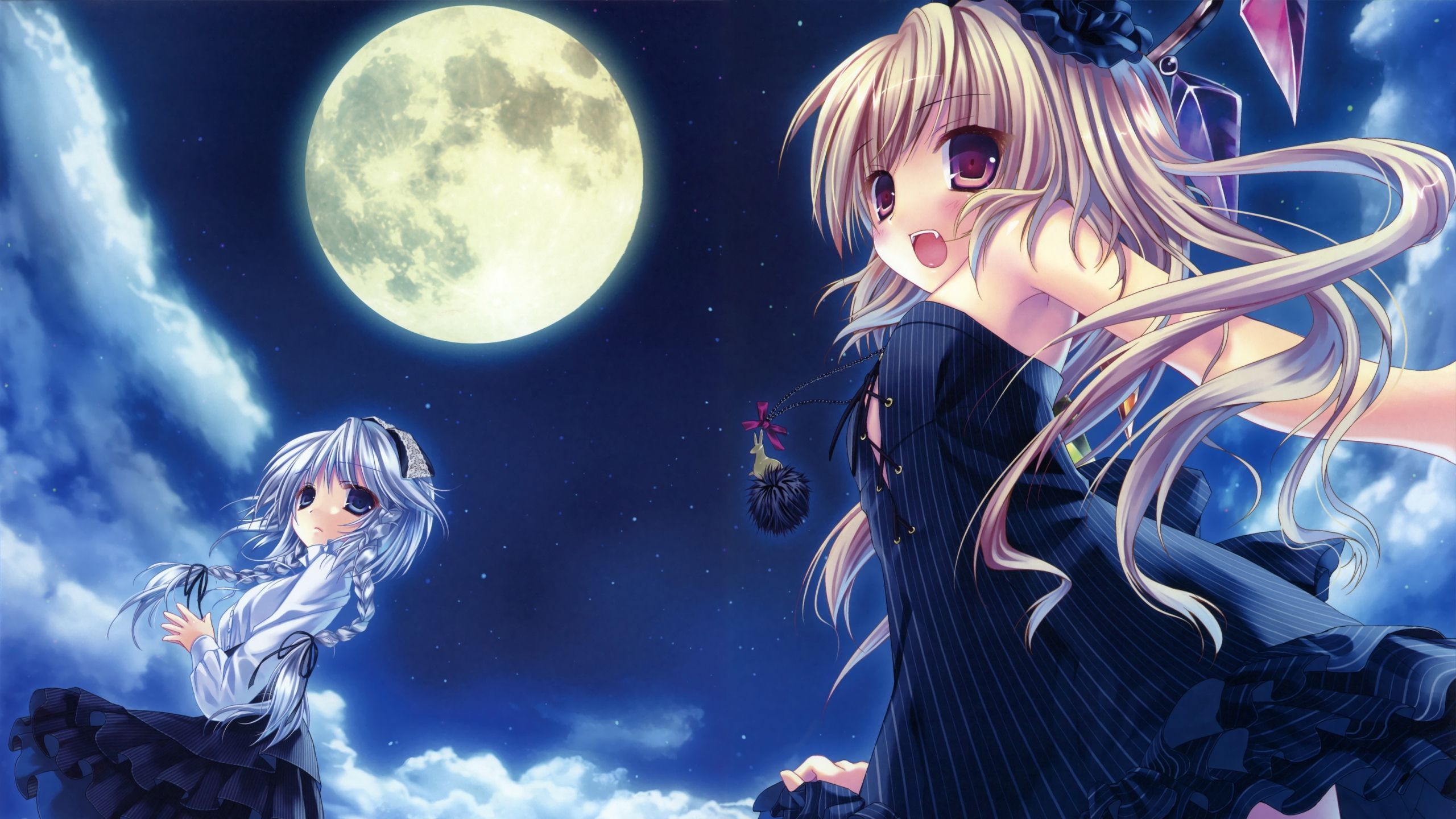 Download Wallpaper 2560x1440 Anime, Girl, Vampire, Night, Moon Mac