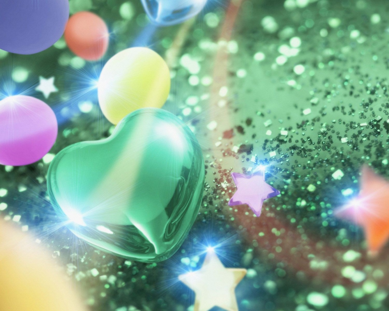 Download Wallpaper 1280x1024 Green, Heart, Stars, Glitter