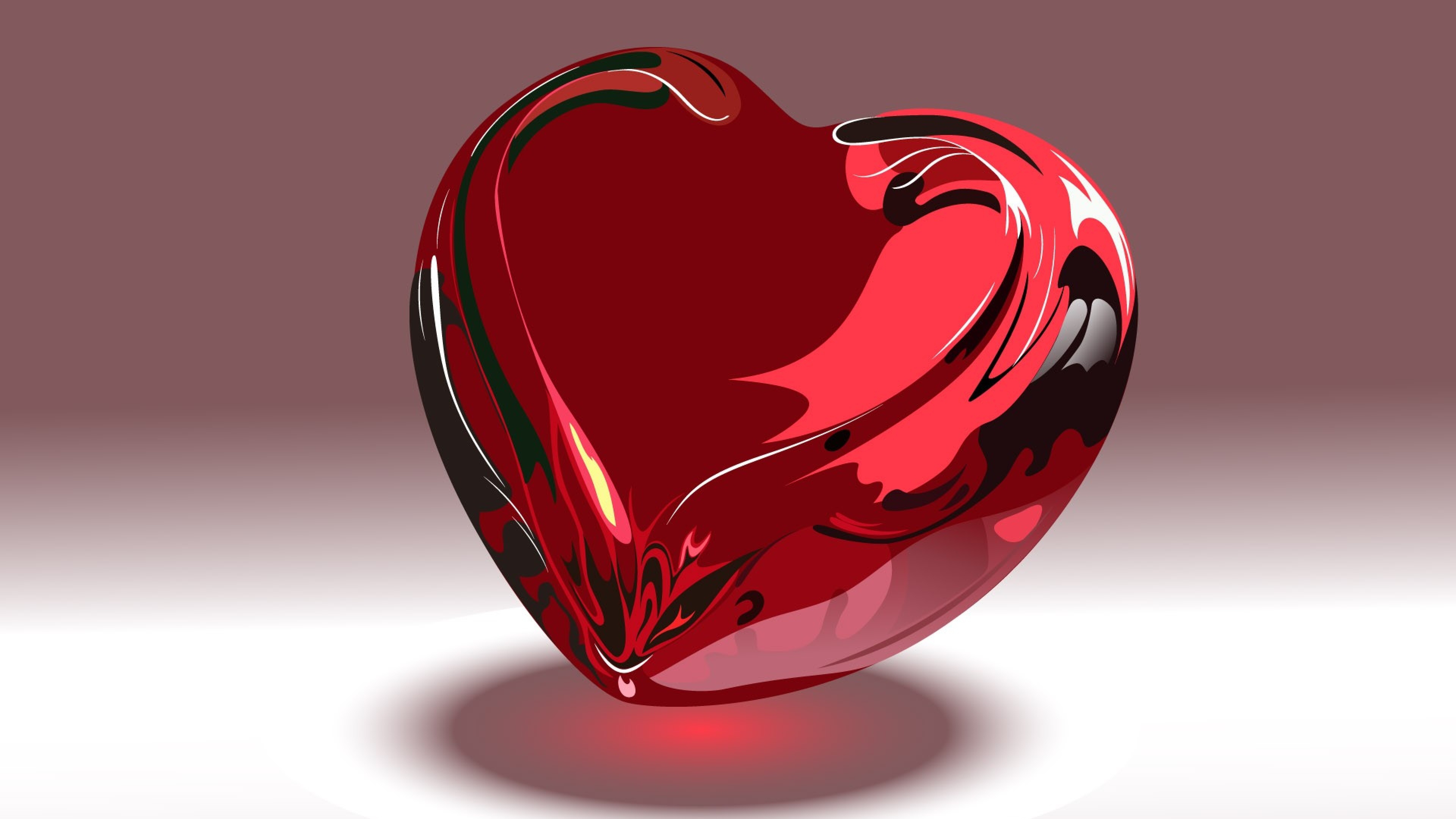 Download Wallpaper 3840x2160 Heart, Red, Glass, Dark, Glitter 4K
