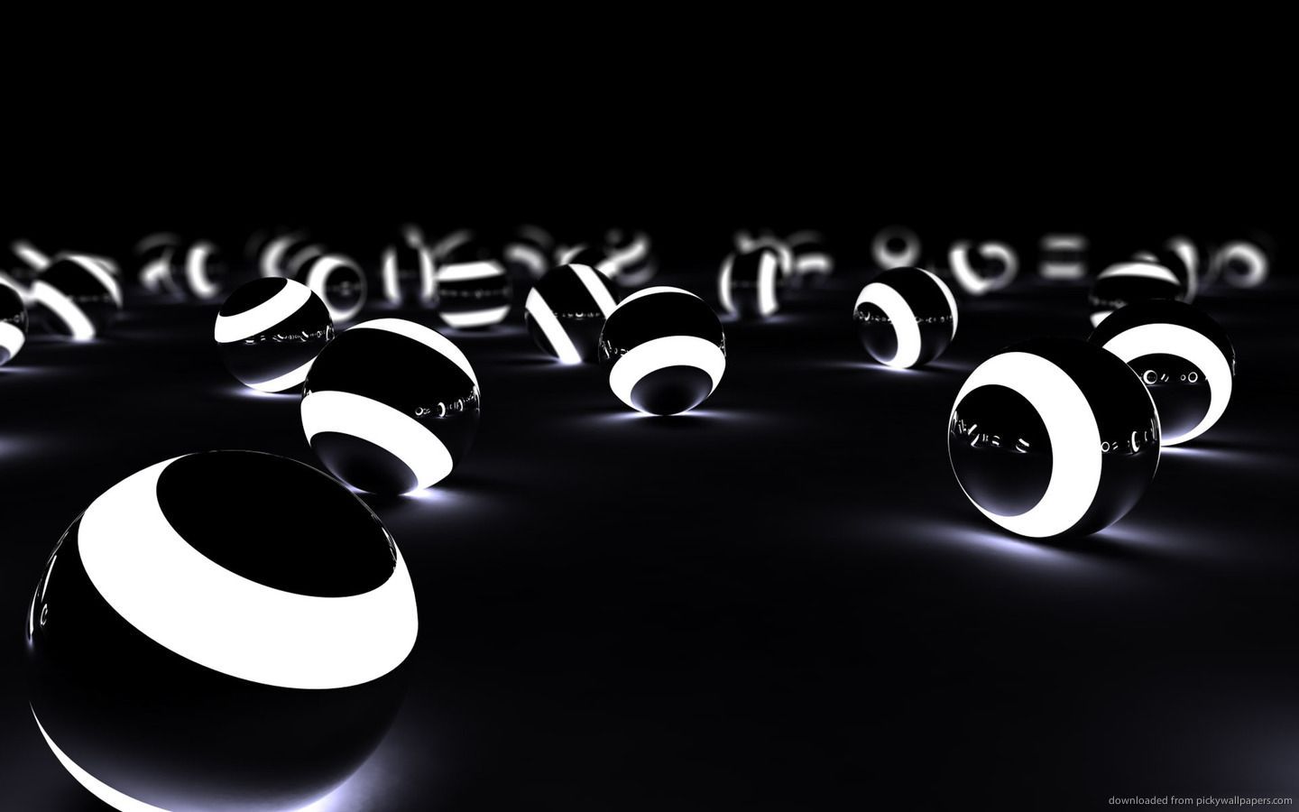 download 1440x900 glowing 3d spheres in the dark wallpaper