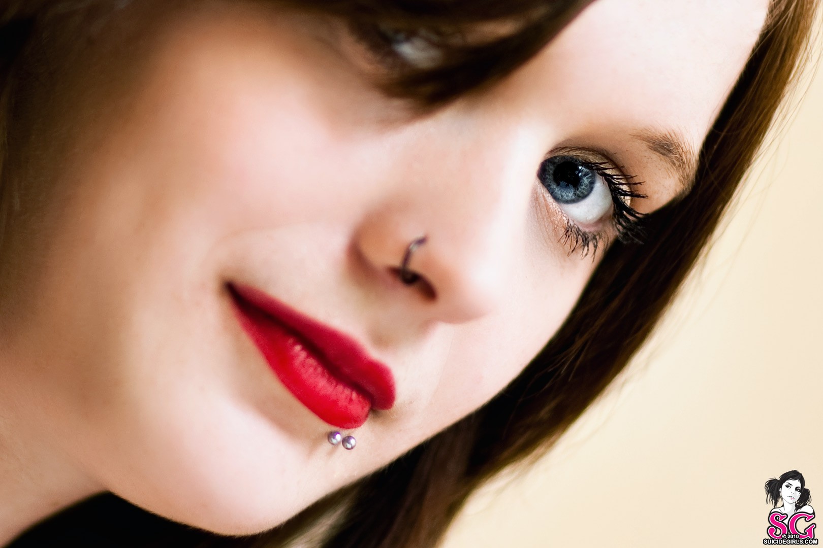 Suicide Girls, Red Lipstick, Piercing, Blue Eyes Wallpapers HD