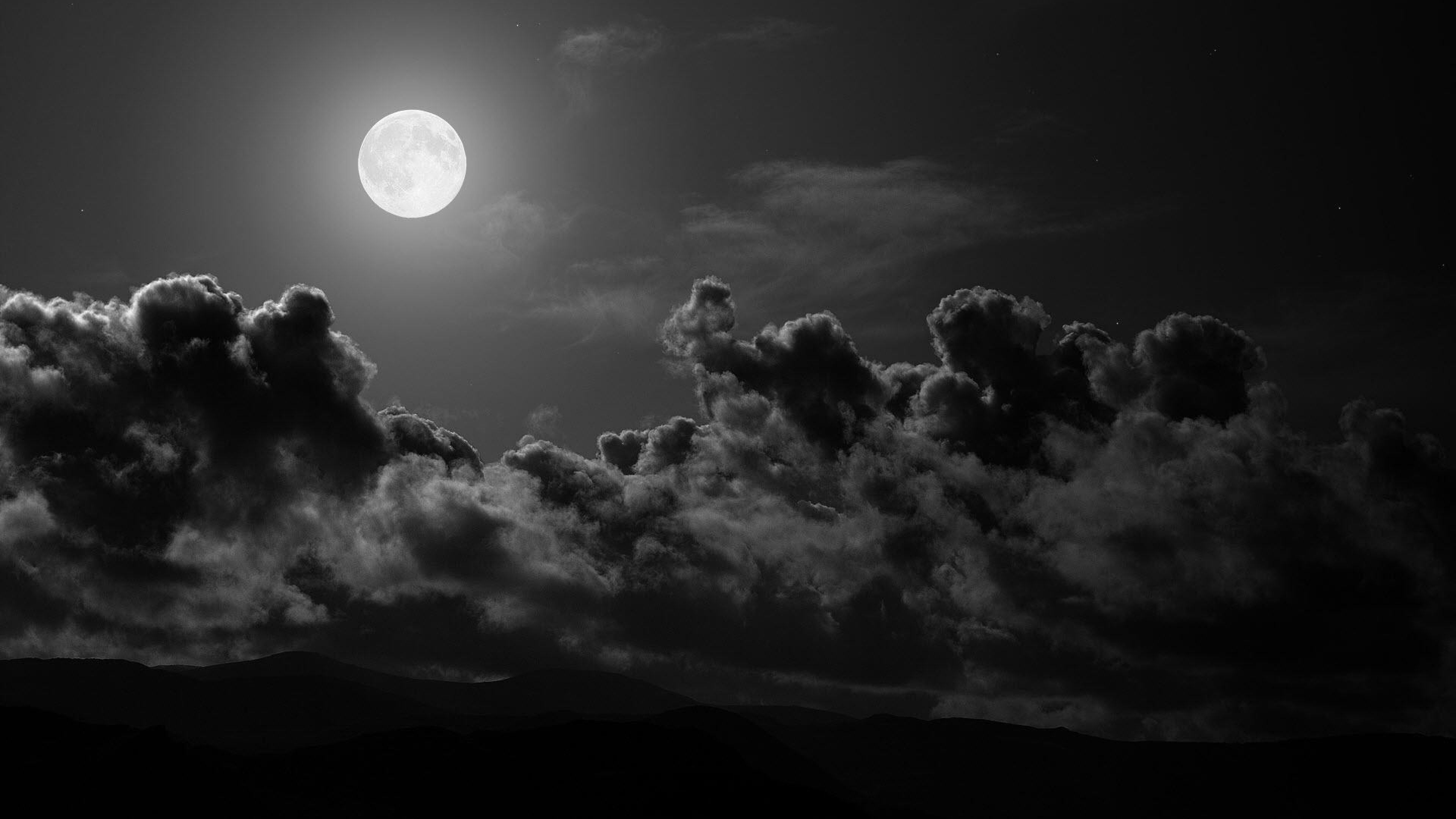 Download Wallpaper 3840x2160 Moon, Clouds, Sky, Black and white 4K