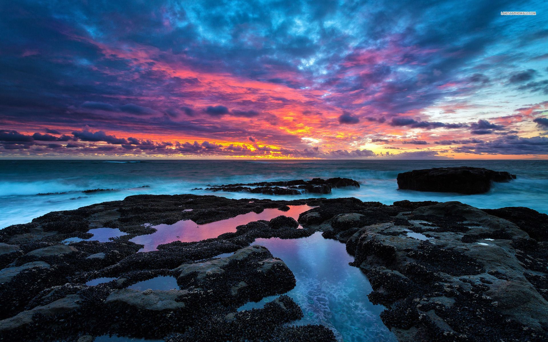 Ocean Black Rocks & Pink Sky wallpapers | Ocean Black Rocks & Pink ...