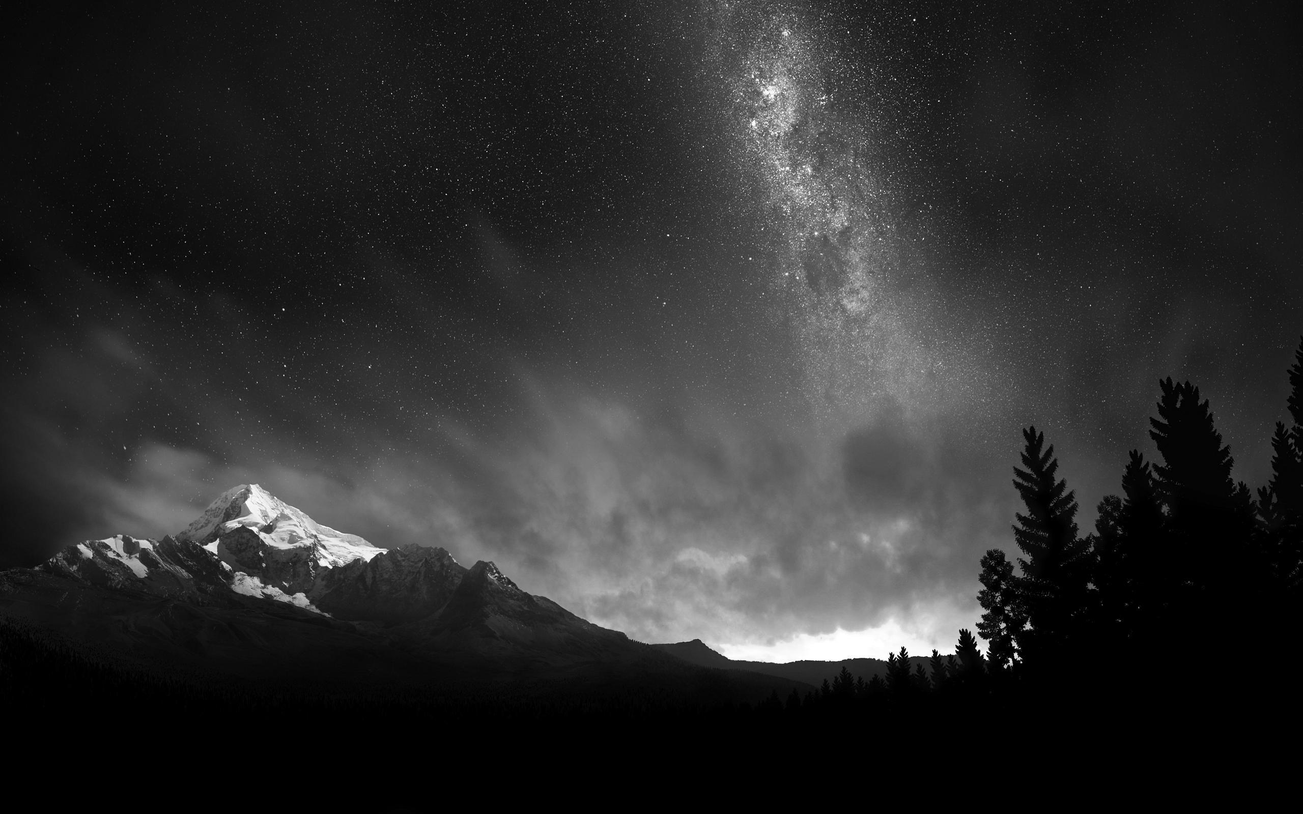 Nature & Landscape Black And White Swiss Night Sky Wallpaper ...