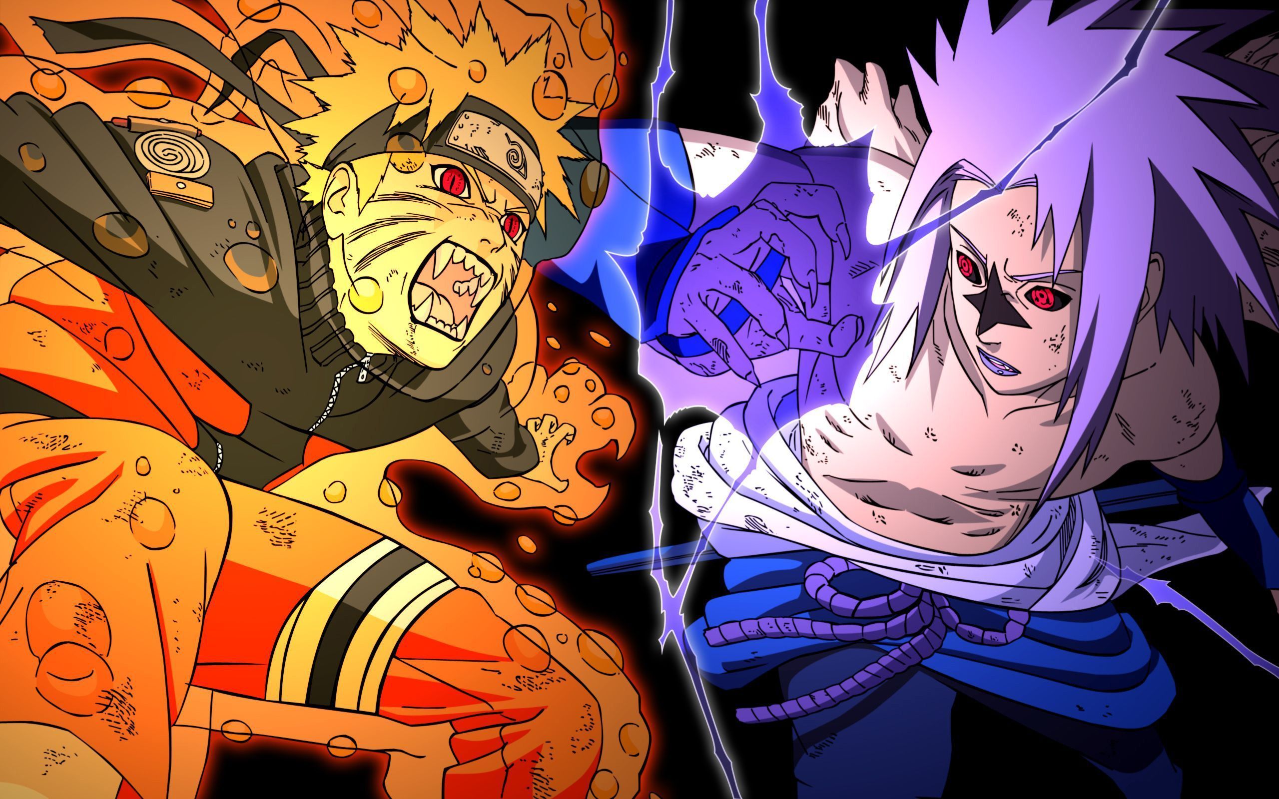 Naruto vs Sasuke, naruto uzumaki, sasuke uchiha, anime, 2560x1600