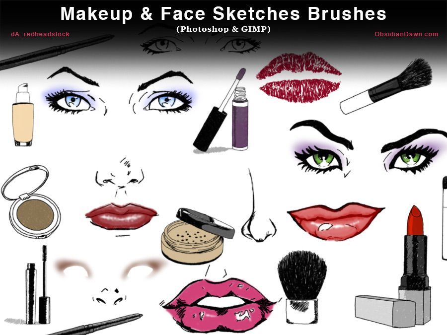 Makeup Face Sketches Photoshop and GIMP Brushes by redheadstock
