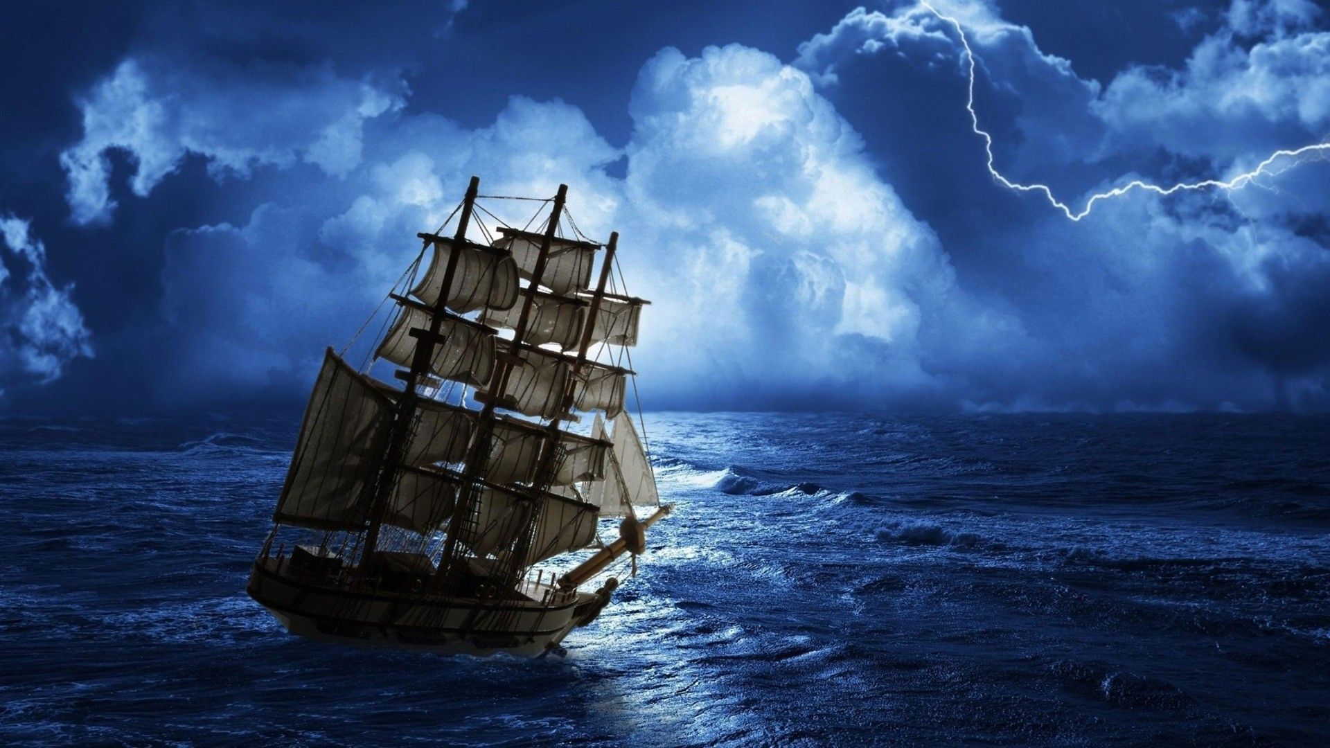 Ocean clouds storm fantasy art sailing skyscapes ships wallpaper