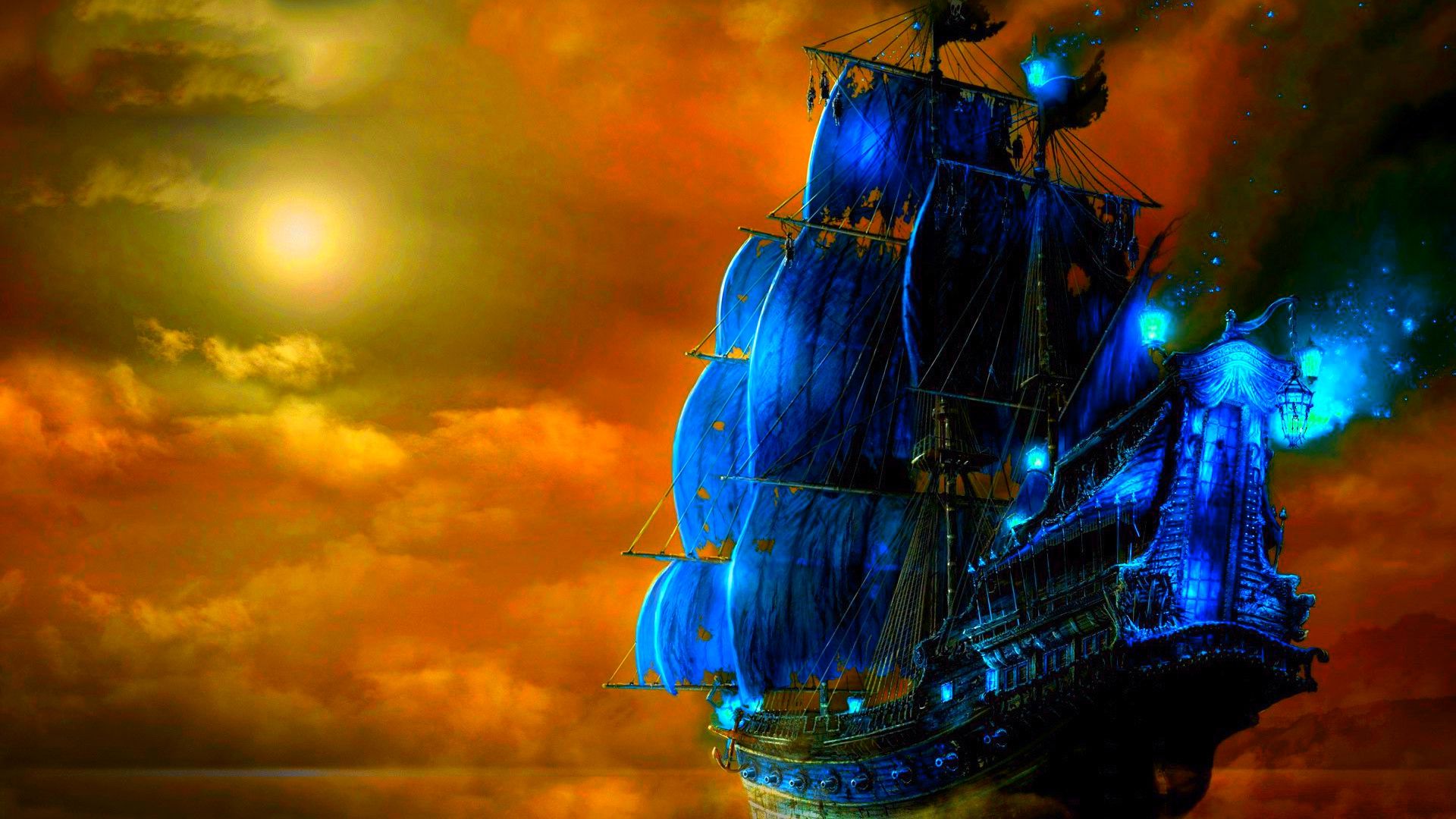 Fantasy art ship boats ocean sea wallpaper 1920x1080 41049