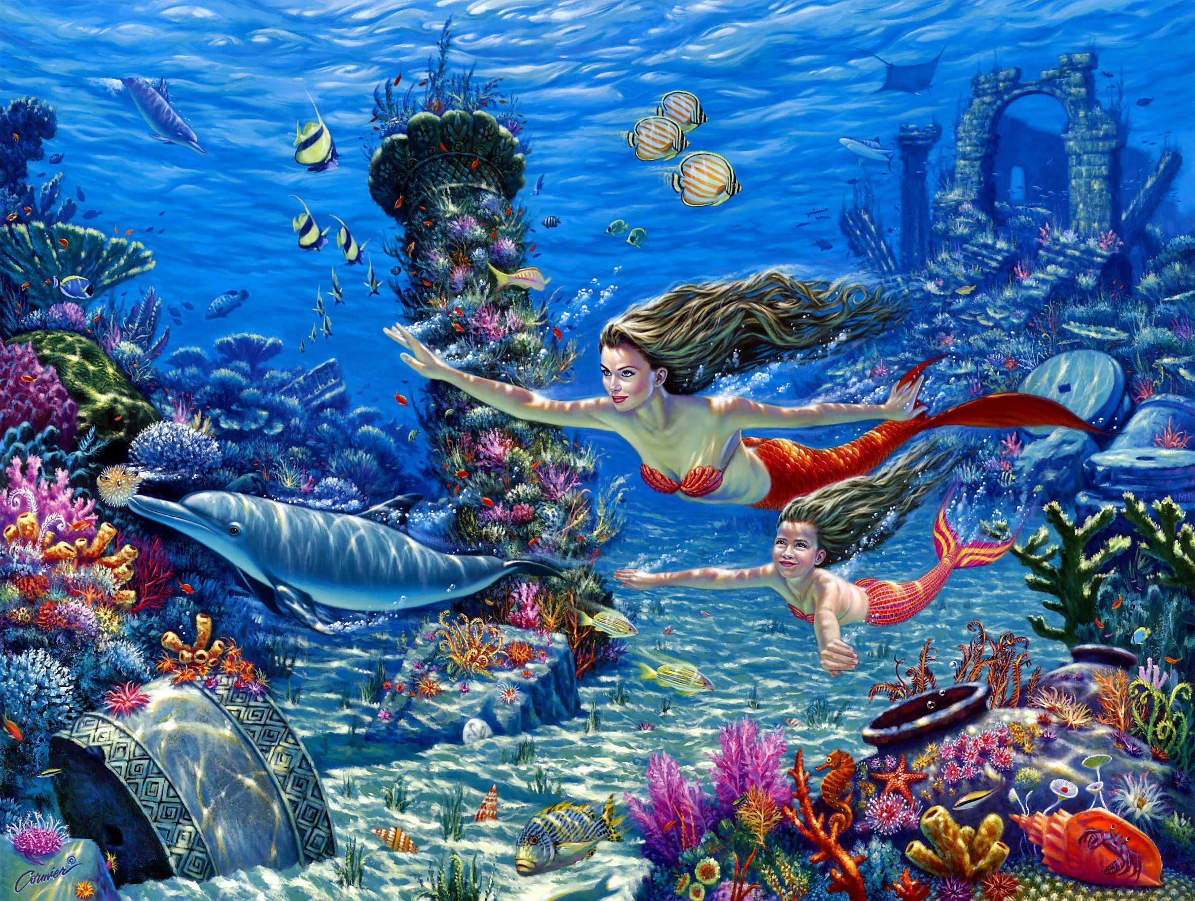 Fantasy cg digital art mermaid ocean fish wallpaper | 2357x1778 ...