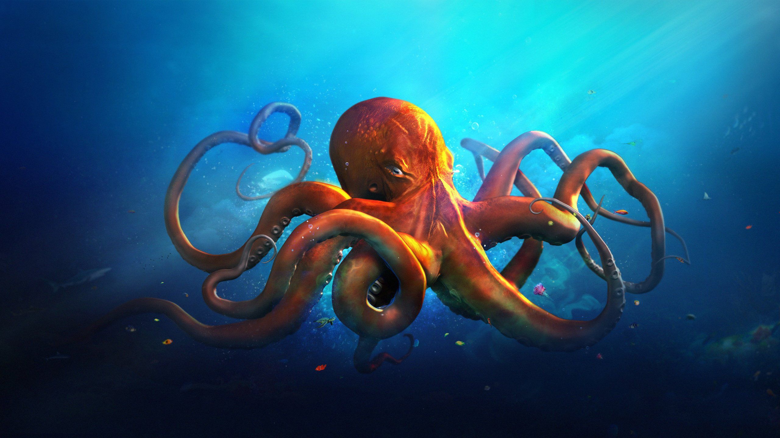 Underwater world Animals octopus ocean sea fantasy artwork art ...