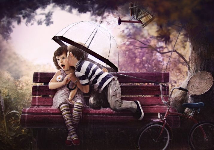 Animated Children Kissing Boy And Girl Cycle Wallpaper - HD Free