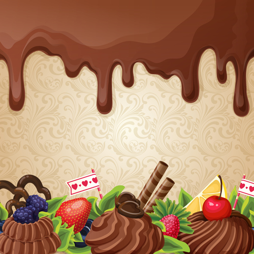 Sweet with drop chocolate background set vector 07 - Vector