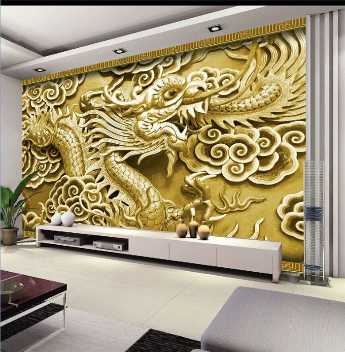 3D View Custom Wall Mural Woodcut Dragon Photo Wallpaper Penthouse ...