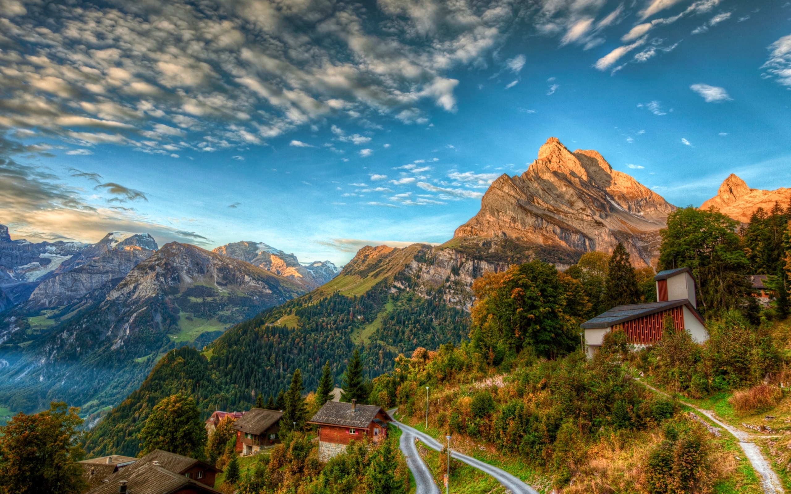 Houses on Swiss Alps 2560x1600 HD Wallpaper