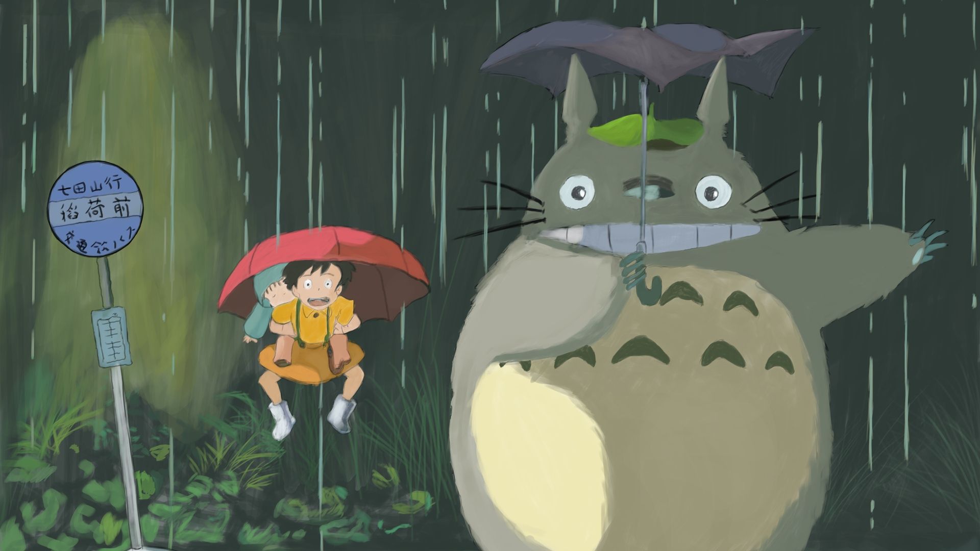 Download Wallpaper 1920x1080 Totoro, Hayao miyazaki, Rain ...