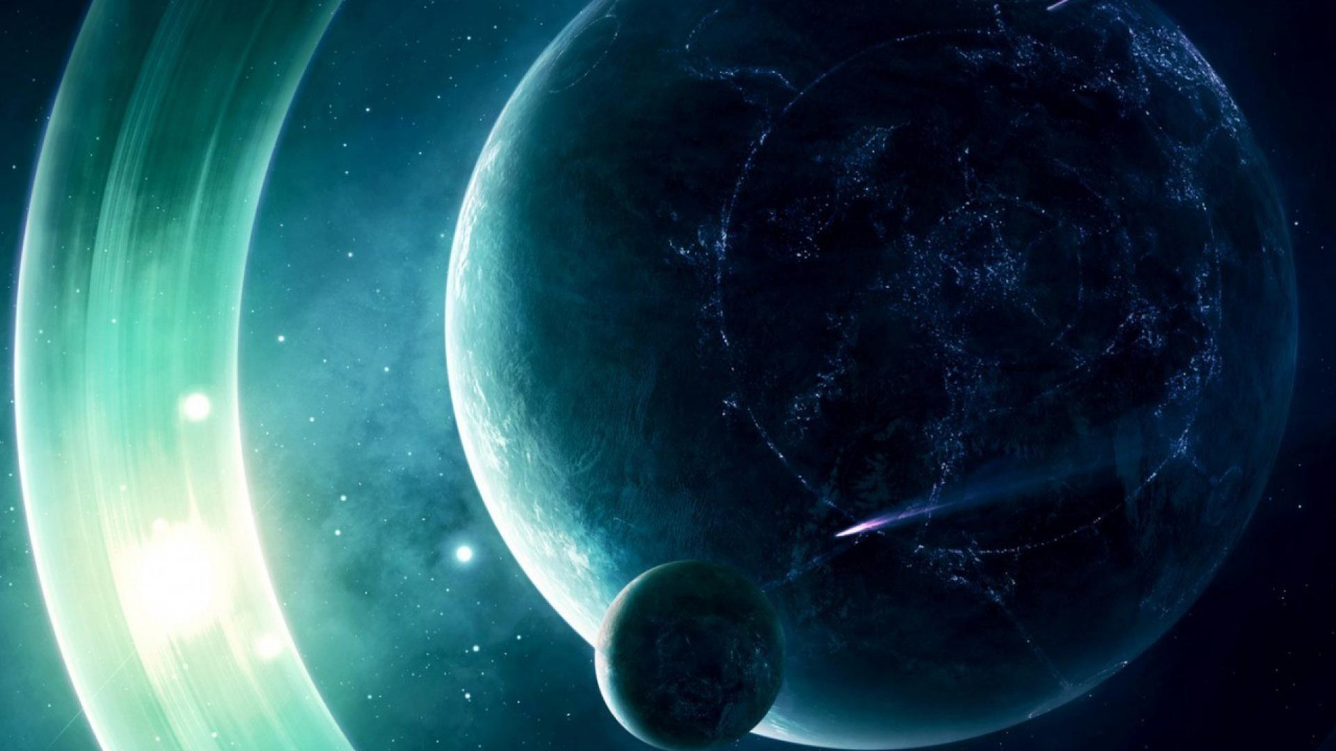 Moon outer space planets rings science fiction wallpaper | (88960)