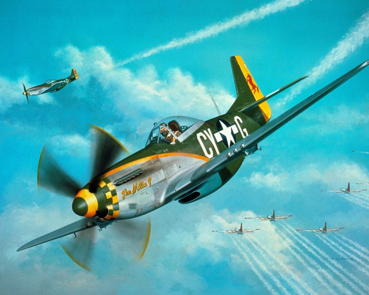 Wallpapers Airplane Painting Art P-51 Mustang Aviation Image ...