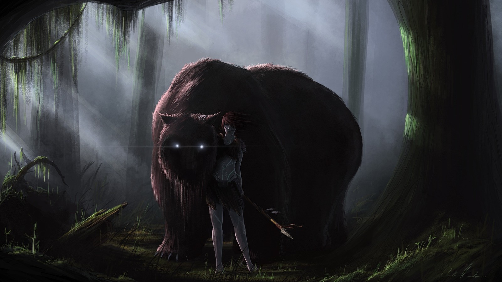 Creature Creepy Forest Drawing Warrior wallpaper 1600x900