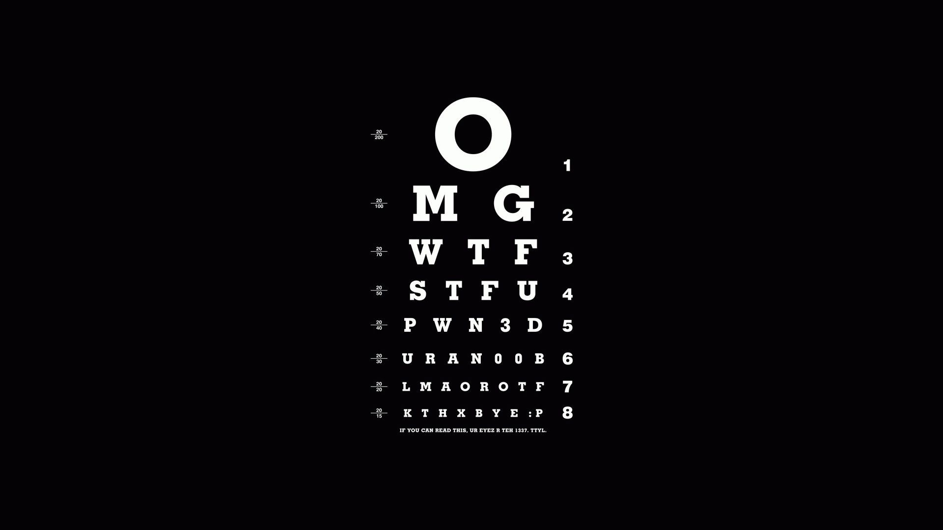 1920x1080 letters, different font, the vision test, black, white ...