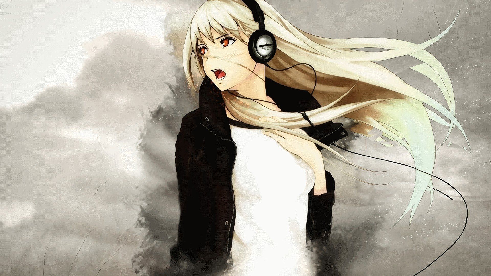 Anime girl with headphone wallpaper 1920x1080 - - High resolution
