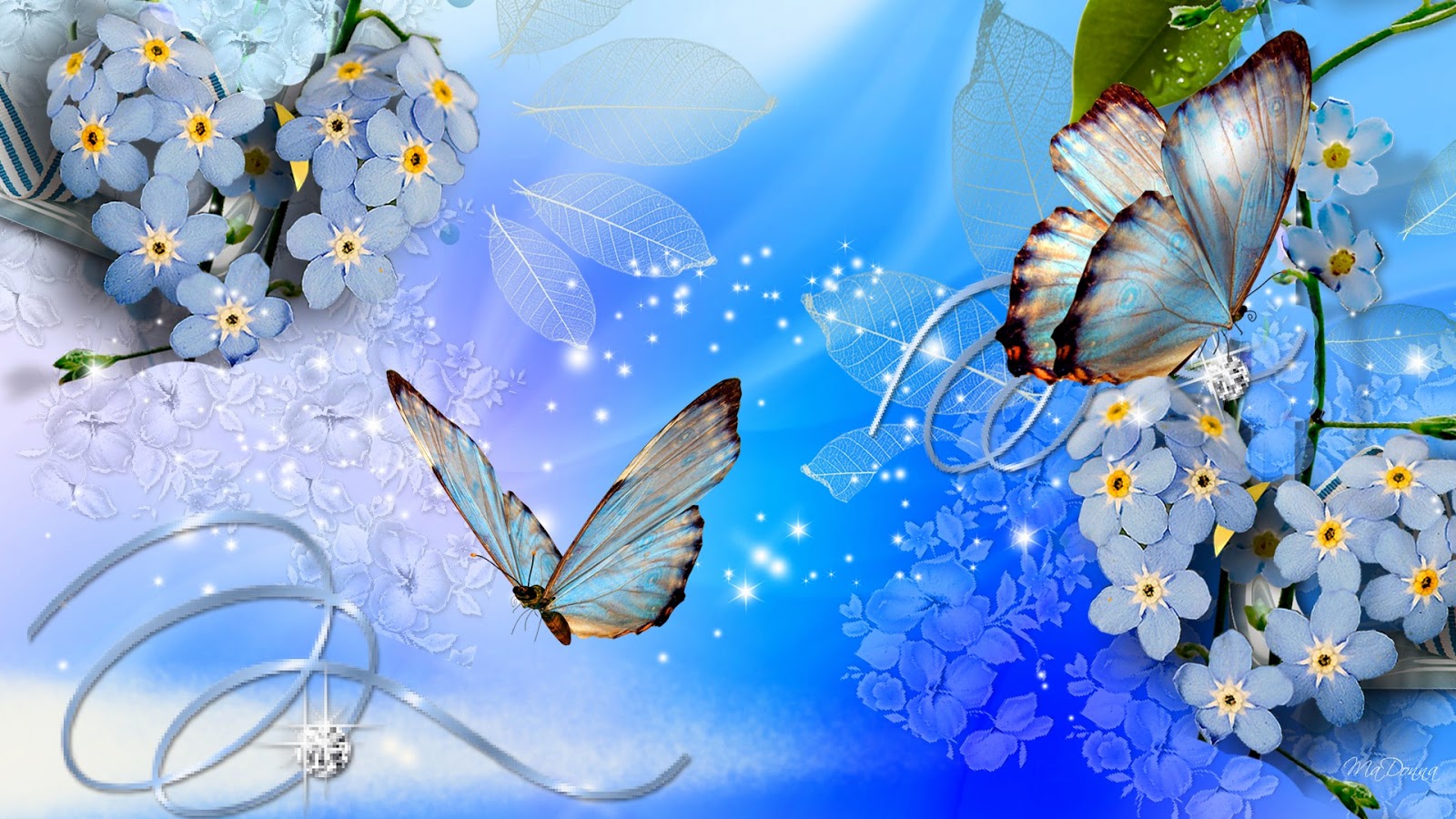 Blue butterflies blue flowers wallpaper download - beautiful ...