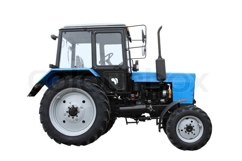Blue tractor separately on a white background stock photo