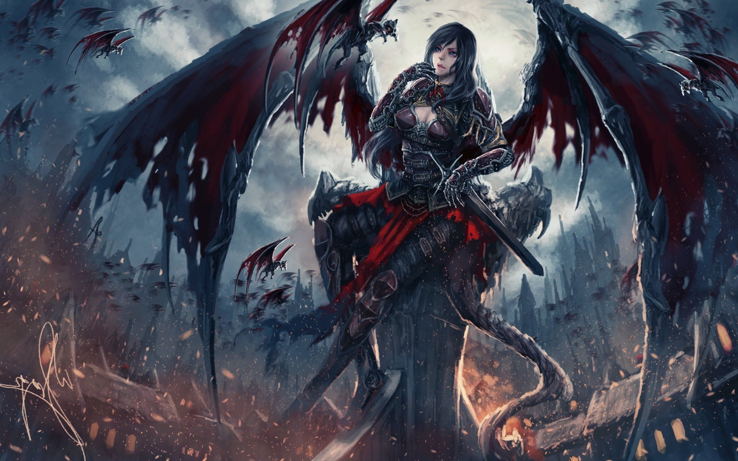Fantasy art artwork demon evil angel wallpaper 2560x1600